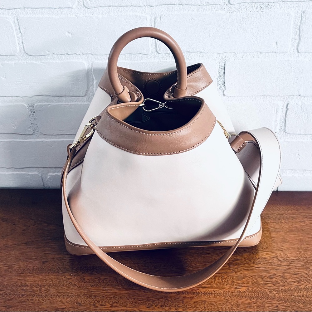 Baozi Tan & White Leather Shoulder Bag made in Italy by Elleme - Picture 5 of 9